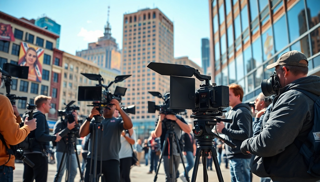 Video production team at work showcasing edmonton production companies in an urban environment.