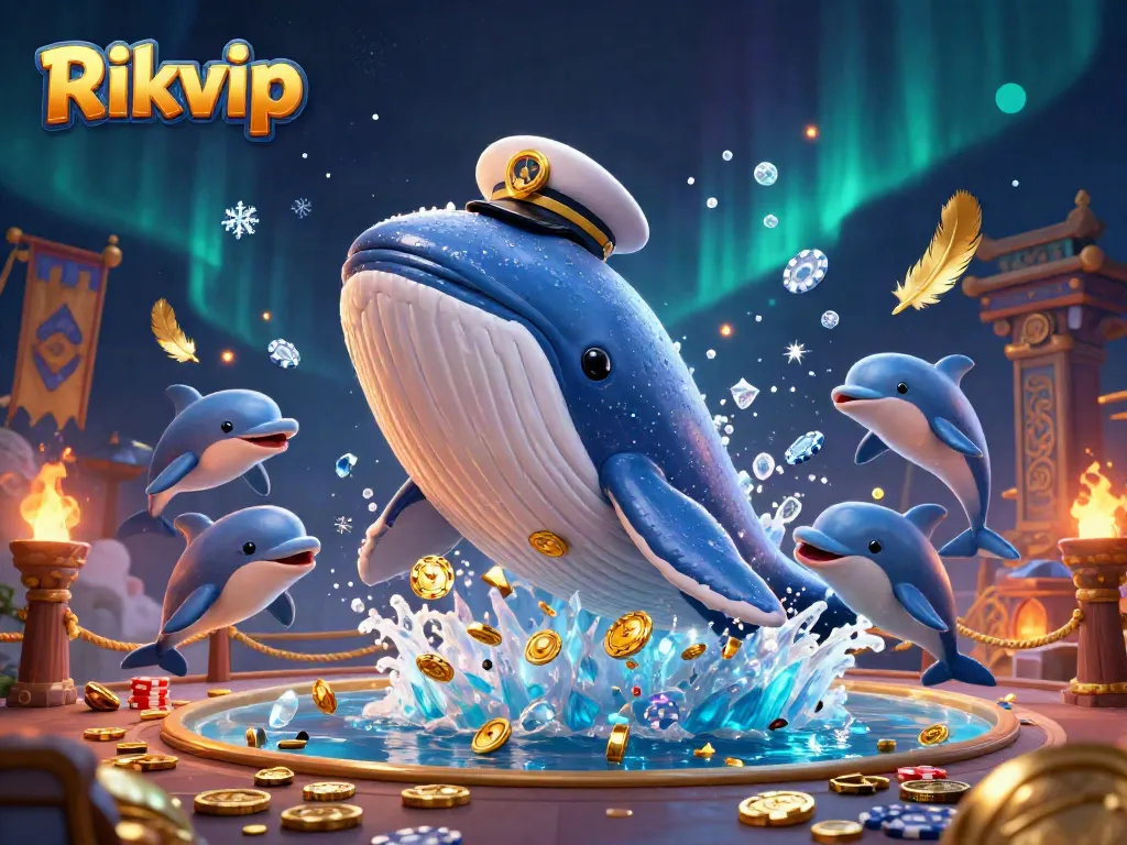 Experience thrilling action with Rikvip as a cartoon whale and creatures play in a rich casino world.