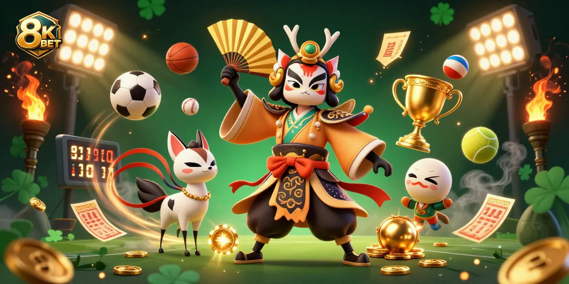 Experience thrilling sports betting with 8KBET, featuring dynamic 3D characters and game elements.