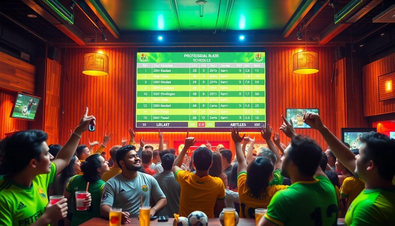 Menampilkan Jadwal bola yang menarik di layar digital di bar olahraga modern.