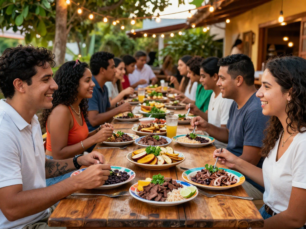 Delicious pabellon criollo served outdoors, showcasing best pabellon criollo near me with friends enjoying a vibrant meal.