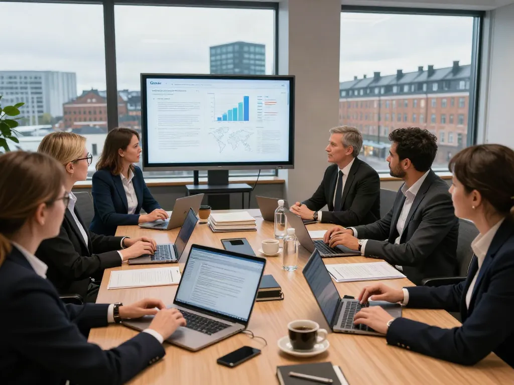 Lead Roedl team collaborating in a modern legal consultancy office in Copenhagen.