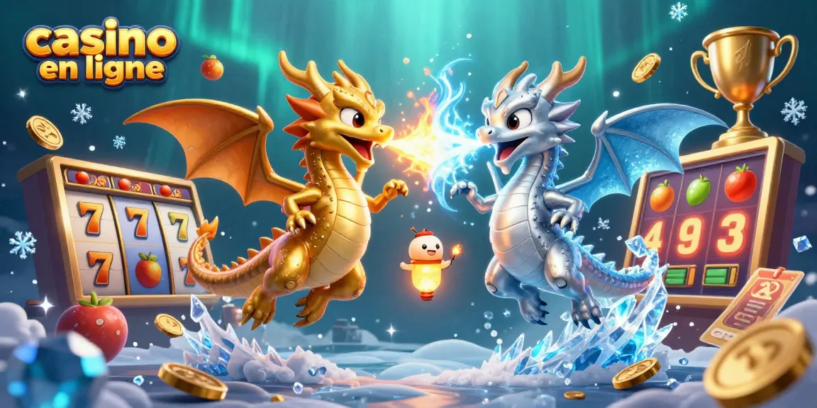 Jouez sur un casino en ligne avec une scène dynamique de dragons et des éléments de jeux de société scintillants.