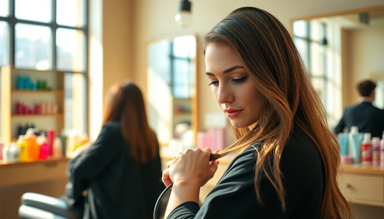 Award winning hair stylists showcasing their skills in a vibrant salon setting.