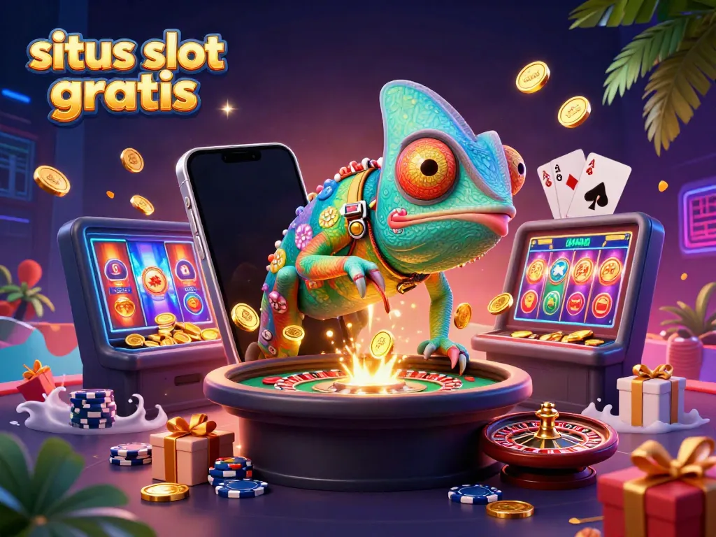 Win big with situs slot gratis in this vibrant chameleon casino scene bursting with action!