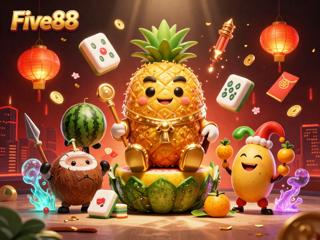 Engage in gaming excitement at Five88 with a vibrant casino-themed illustration.