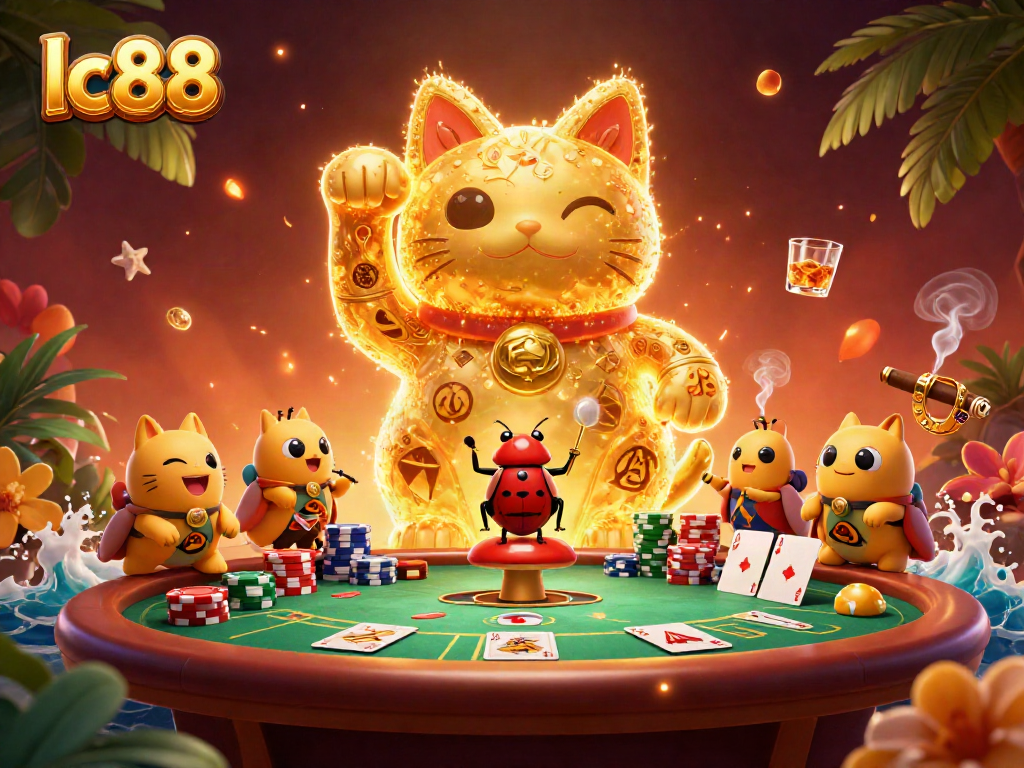 Catch the excitement with lc88 as golden fireflies transform in a vibrant casino scene.