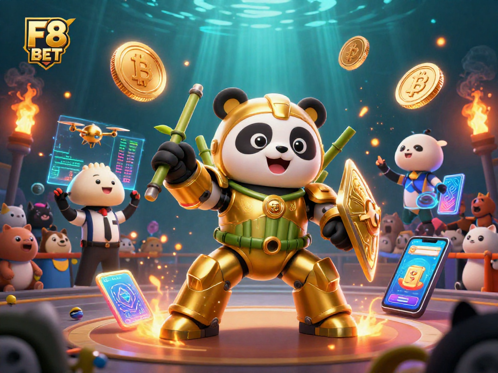 Engage with F8 BET's dynamic casino scene featuring blockchain elements and vibrant gaming action.