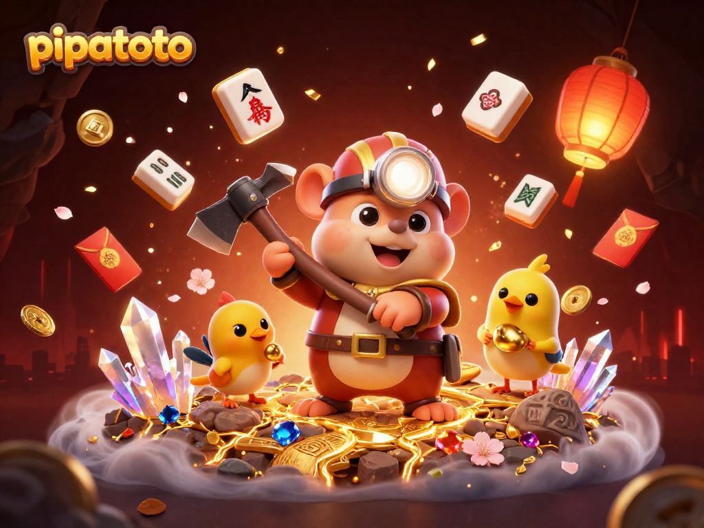Experience winning strategies with pipatoto as the treasure hunter mole, amid glowing treasures and vibrant casino elements.